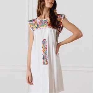 Mi Golondrina - White Embroidered "Arroyo de Flores" Sleeveless Dress, Size S